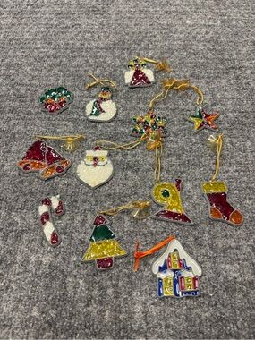 Vintage 1970 Makit and Bakit Faux Stained Glass Christmas Ornaments 12